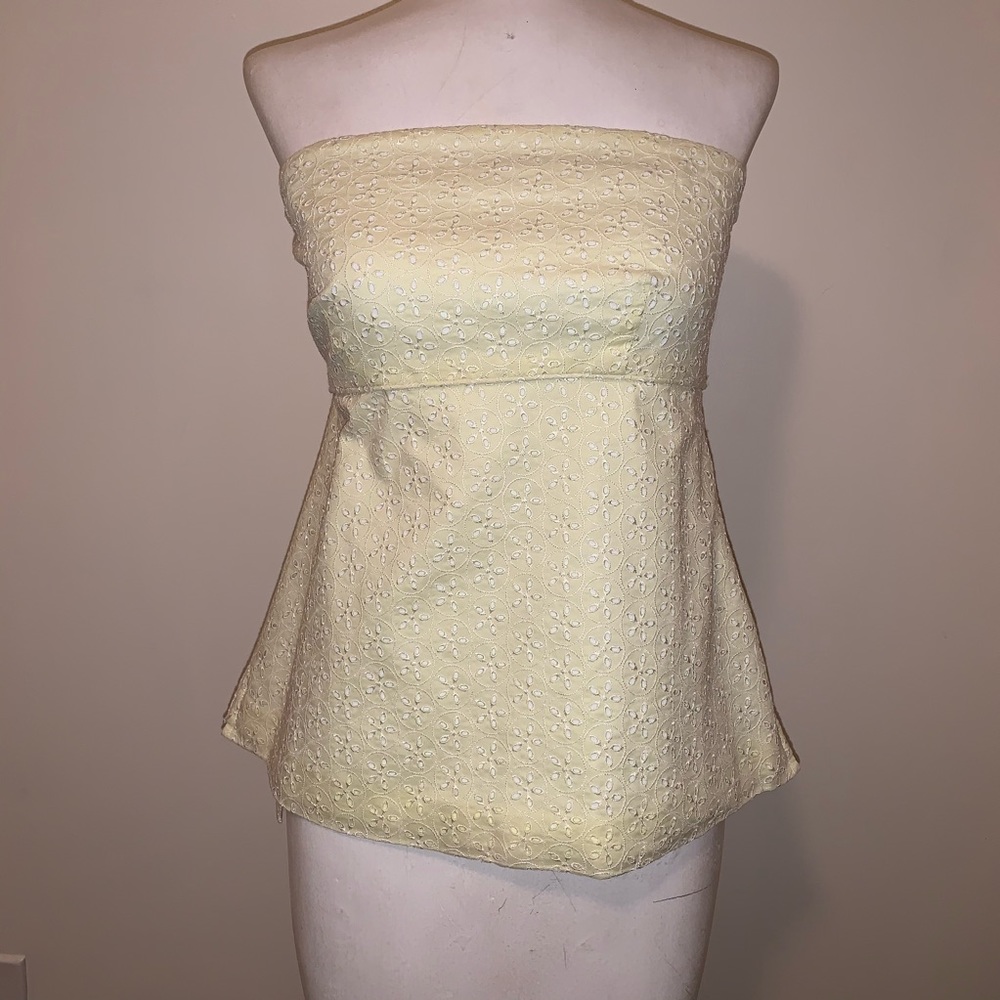 Yellow eyelet strapless top
